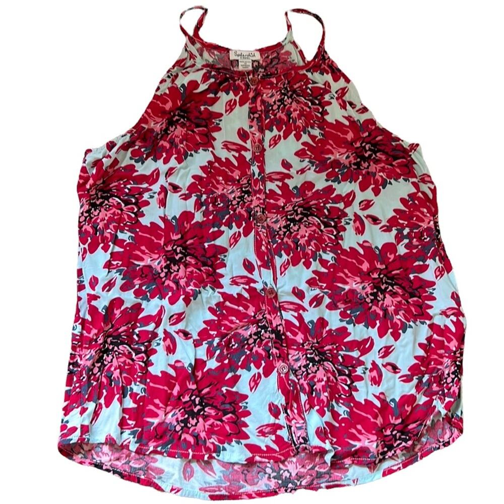 Splendid Blue & Red Button Down Lightweight Tank
